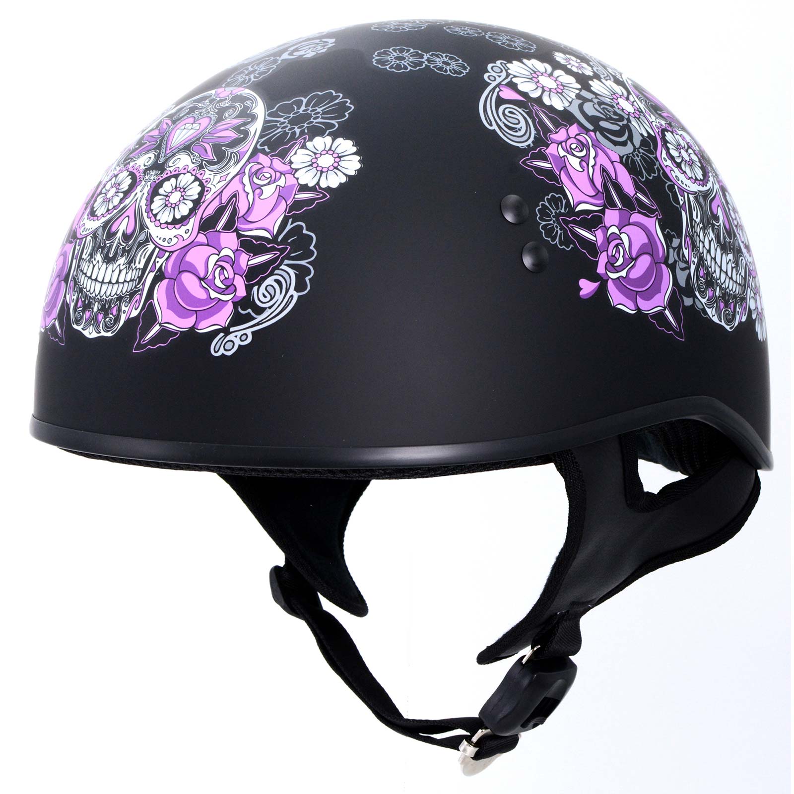 does a flat black motorcycle helmet get hot Hot Leathers HLD1031 Sugar Skull Flat Black Motorcycle DOT Approved Skull  Cap Half Biker Helmet