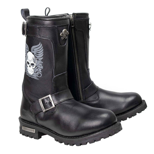Milwaukee Leather Men's Black Tribal Skull Motorcycle Boots, MBM9021