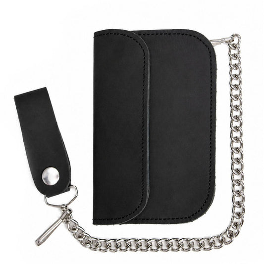 Milwaukee Leather Black Crazy Horse Leather Biker Flap Wallet, MLW7844