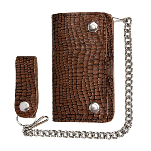 Milwaukee Leather Brown Snake Round-Stamped Biker Flap Wallet, MLW7850