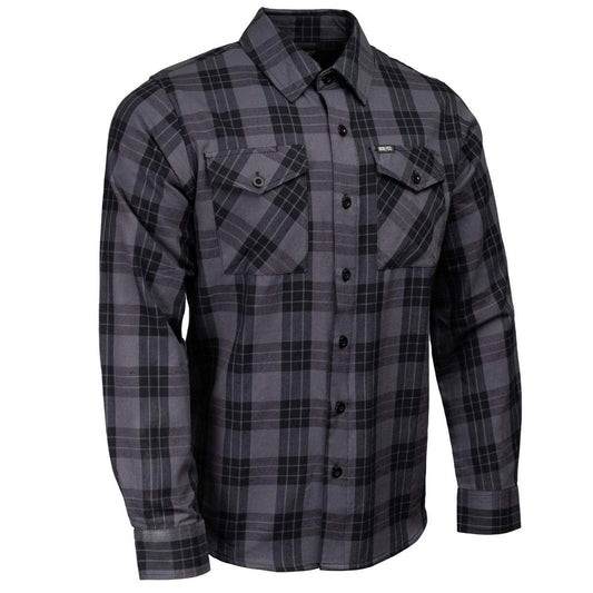 MMCC Men's Smoke Screen Grey Black Plaid Flannel Shirt - 100% Cotton with Microfiber Wipe Panel - MMC11607