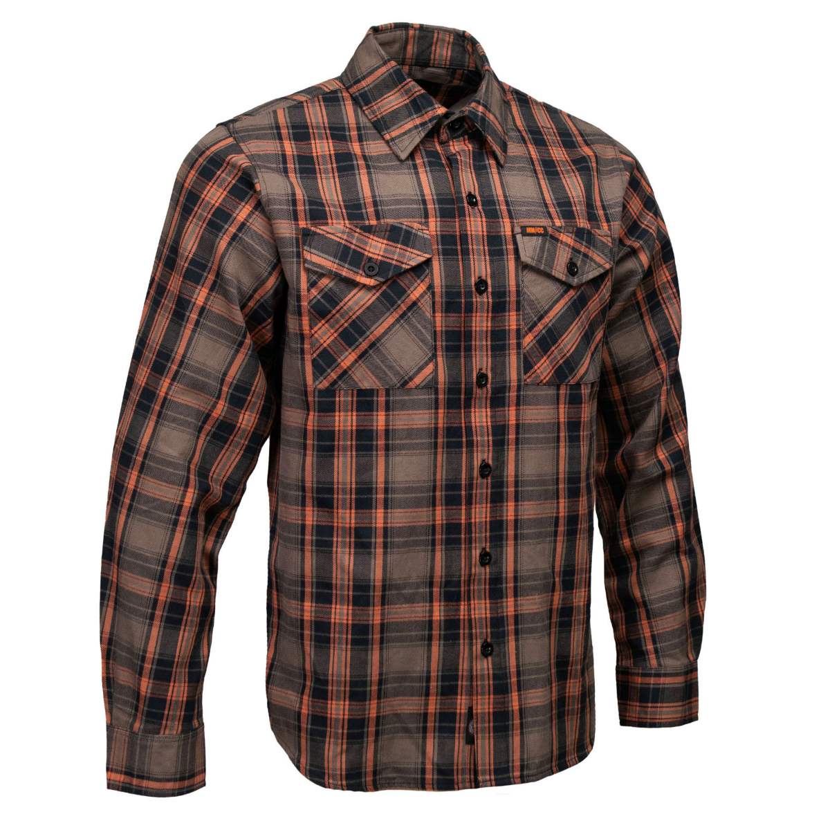 MMCC Men's Brimstone Plaid Black Orange Tan Flannel Shirt - 100