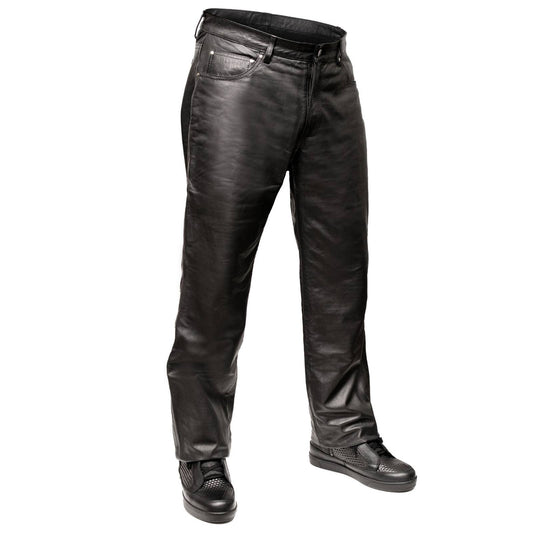 Milwaukee Motorcycle Clothing Co. Men’s Branson Black Premium Leather Biker Lined Pants – 5-Pocket MMC50000
