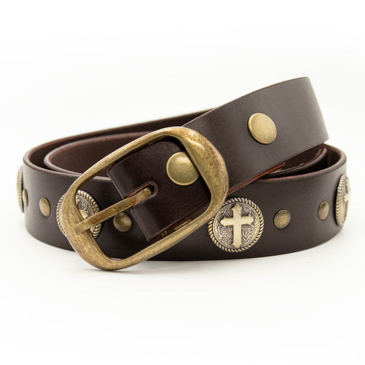 Milwaukee Leather Men's Cross Circle Brown Leather Belt w/ Interchangeable Buckle - 1.5 inches Wide - MP7127