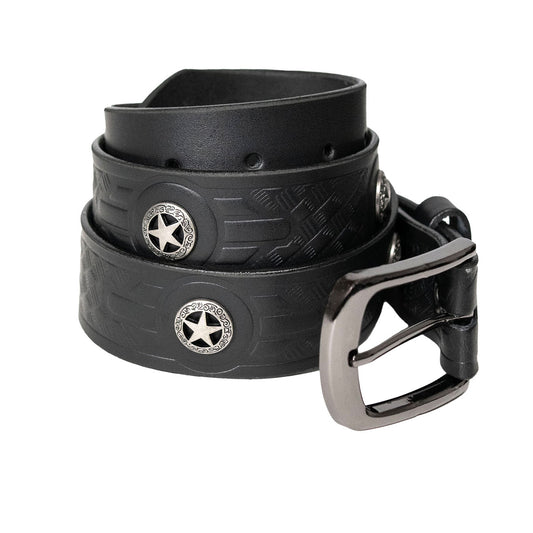 Milwaukee Leather Men's Frontier Star Black Leather Belt with Western Star Emblems - 1.5 Inch Biker Belt - MP7135