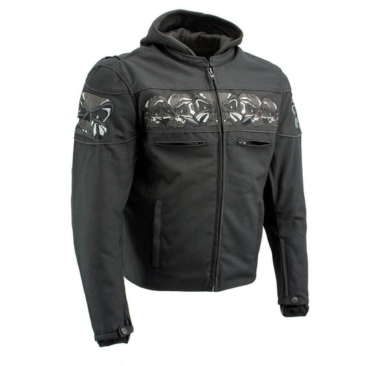 Milwaukee Leather Men's Vengeance Black Armored Textile Motorcycle Jacket with Skull Embroidery - MPM17019