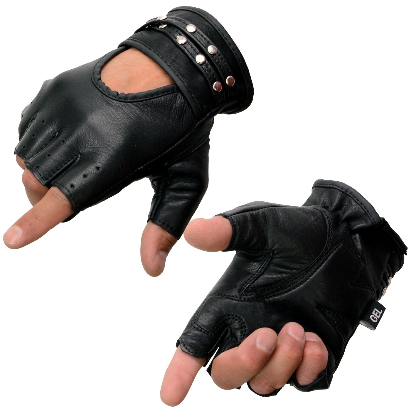 Black Leather Fingerless Leather Gloves Motorcycle Milwaukee