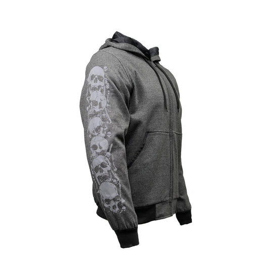 Milwaukee Leather Men's Bare Bones Charcoal Reflective Skull CE Armored Riding Hoodie, Shoulder and Elbow Armor - MPM1799