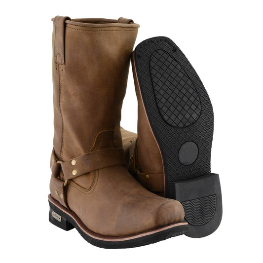 Milwaukee Leather Men's Crazy Horse Brown Harness Boots, MBM9037