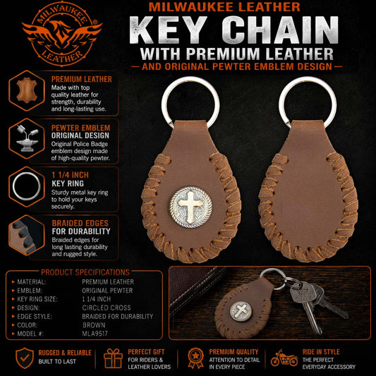 Milwaukee Leather Key Chain with Leather Original Pewter Emblem