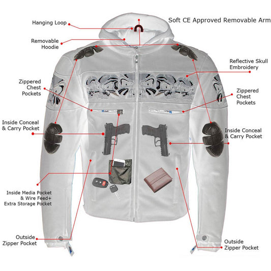 Milwaukee Leather Men's Vengeance Black Armored Textile Motorcycle Jacket with Skull Embroidery - MPM17019