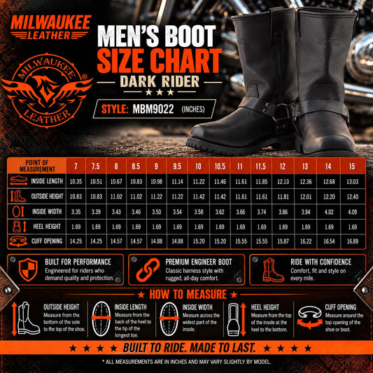 Milwaukee Leather Men's Dark Rider Black Harness Boots, MBM9022