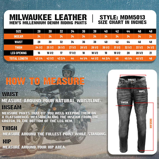 Milwaukee Leather MDM5013 Men's Millennium Blue Knee Flex CE Armored Motorcycle Denim Jeans Reinforced w/ Aramid Fibers