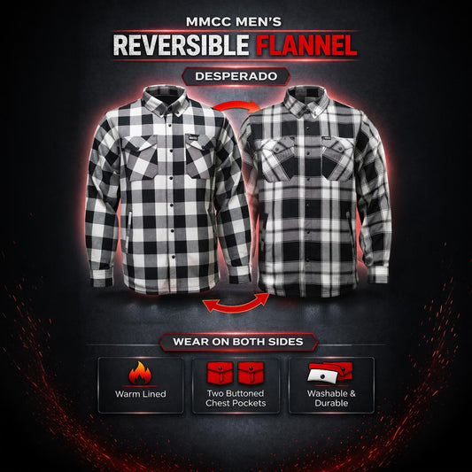MMCC Men's Desperado Reversible Flannel Shirt - 100% Cotton Snap Front Plaid w/ Chest and Hand Pockets - MNG11804