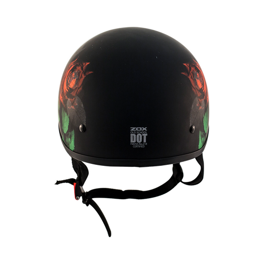 ZOX ST-225A ‘Retro Old School' Roses Matte Grey Motorcycle Half Helmet