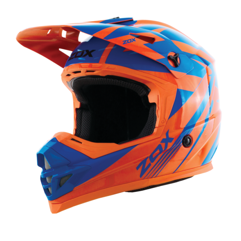 blue and orange motorcycle helmet Zox ST-1563V2 ‘Rush V2’ Orange Blue Motocross Helmet