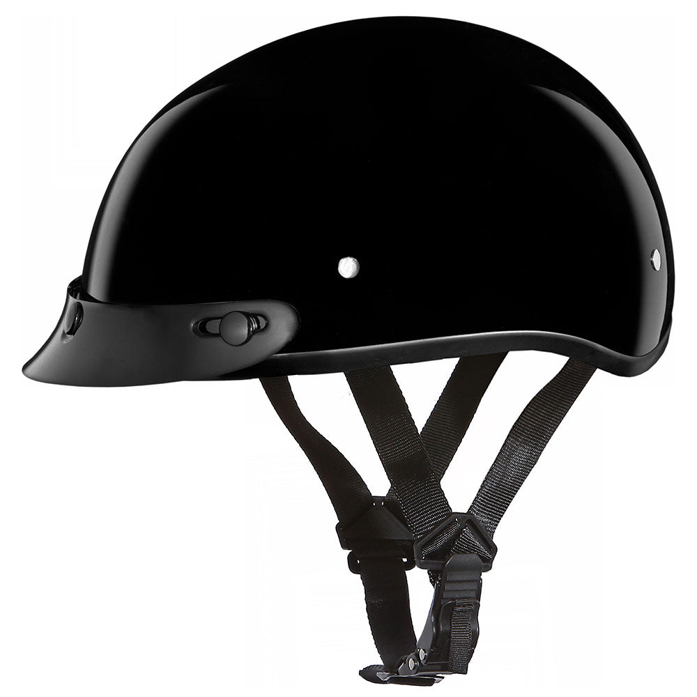 clearance motorcycle helmet Close Out Daytona Helmets D1-A ‘Skull Cap' HI-Gloss Black Half Face Helmet  with Visor
