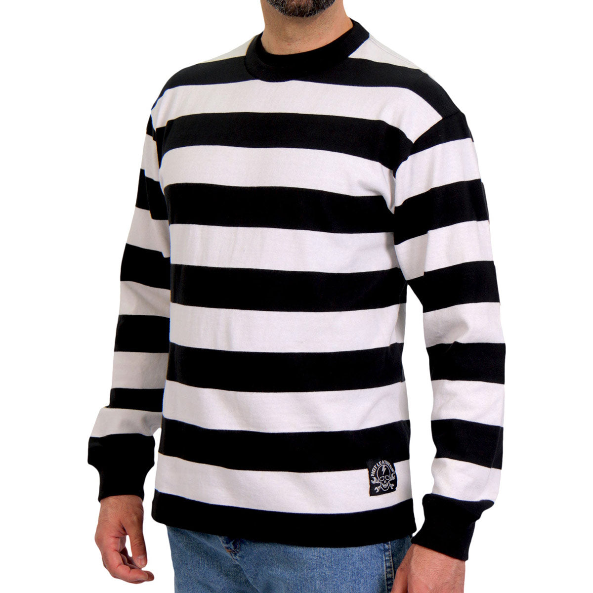 Hot Leathers GMS6001 Men's Black and White Striped Long Sleeve
