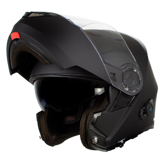 Milwaukee Helmets H7005 Flat Black Mayday Modular Full Face Wireless Motorcycle Helmet-Stream Music-Phone Calls