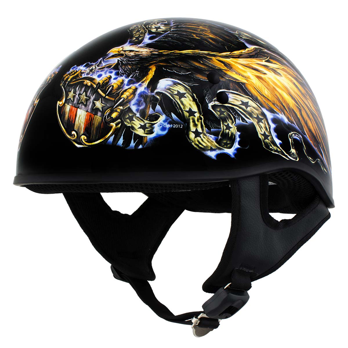 gold motorcycle half helmet Hot Leathers HLD1028 USA Eagle Flat Black Motorcycle DOT Approved Skull Cap Half Helmet Biker