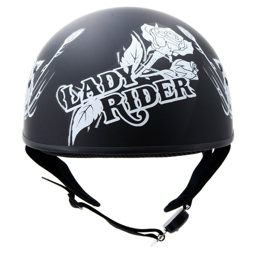 Hot Leathers HLD1021 Lady Rider Flat Black Motorcycle DOT Approved Skull Cap Half Biker Helmet