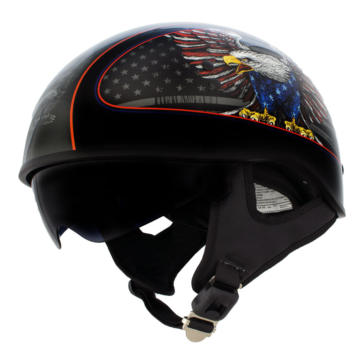 Hot Leathers HLD1037 Gloss Black 'Up Wing Eagle USA' Advanced DOT Unisex Half Helmet with Drop Down Tinted Visor Hot Leathers HLD1037 Gloss Black 'Up Wing Eagle USA' Advanced DOT Unisex Half Helmet with Drop Down Tinted Visor