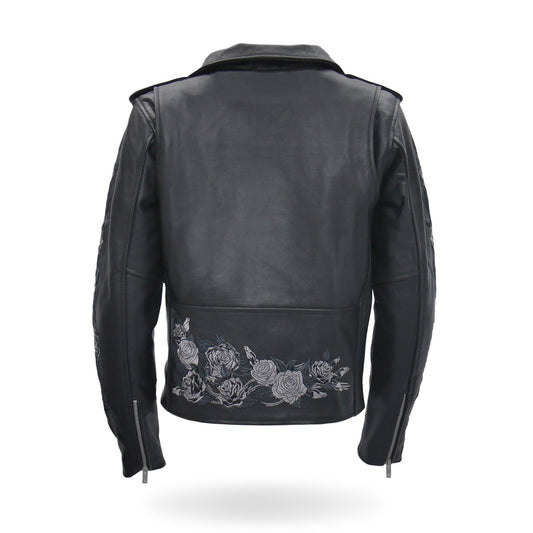Hot Leathers Women's Black Bouquet Black Leather Motorcycle Jacket JKL2002
