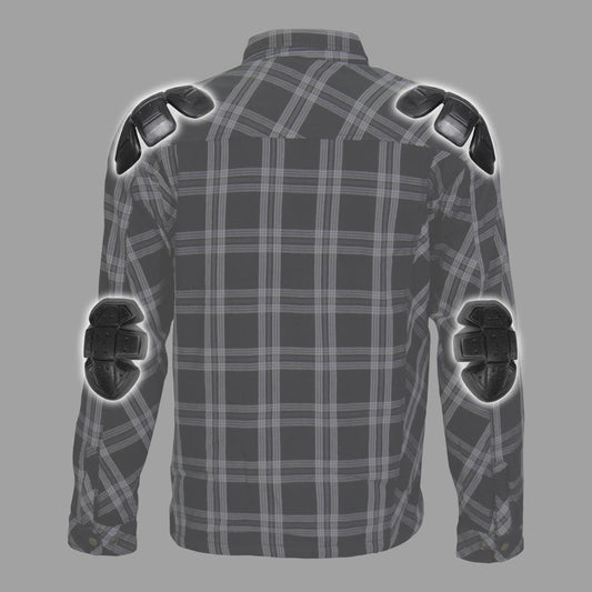 Hot Leathers JKM3002 Men's Black/White CE Armored Flannel Motorcycle Shirt Jacket - Aramid Fiber Reinforced