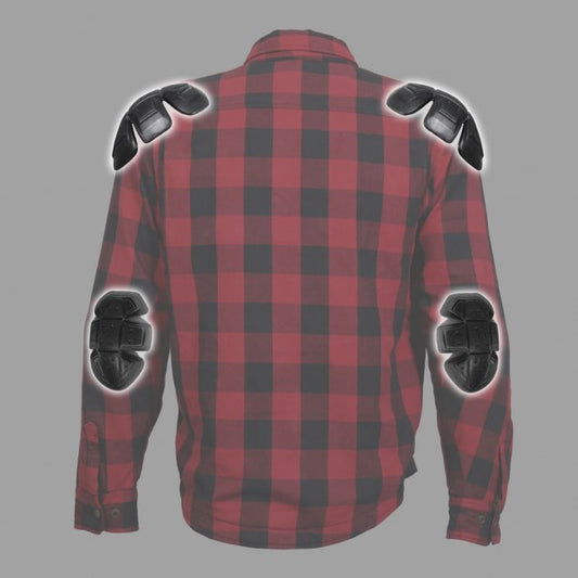 Hot Leathers JKM3003 Men's Red/Black CE Armored Flannel Motorcycle Shirt Jacket - Aramid Fiber Reinforced