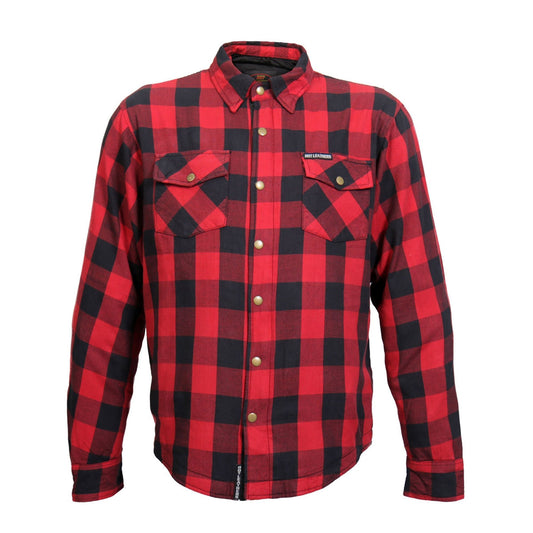 Hot Leathers JKM3003 Men's Red/Black CE Armored Flannel Motorcycle Shirt Jacket - Aramid Fiber Reinforced