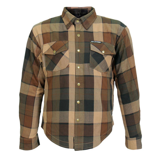 Hot Leathers JKM3007 Men's Black/Brown CE Armored Flannel Motorcycle Shirt Jacket - Aramid Fiber Reinforced