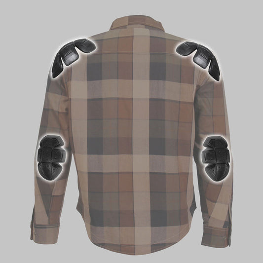 Hot Leathers JKM3007 Men's Black/Brown CE Armored Flannel Motorcycle Shirt Jacket - Aramid Fiber Reinforced