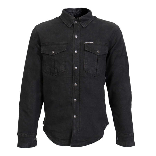 Hot Leathers JKM3009 Men's Black Denim CE Armored Flannel Motorcycle Shirt Jacket - Aramid Fiber Reinforced
