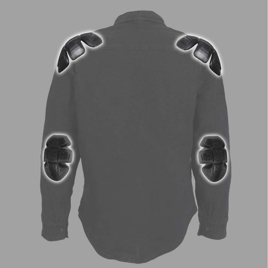 Hot Leathers JKM3009 Men's Black Denim CE Armored Flannel Motorcycle Shirt Jacket - Aramid Fiber Reinforced