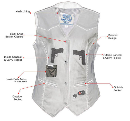 Milwaukee Leather Women's Road Queen Black Braided Buffalo Leather Motorcycle Vest - LKL4713