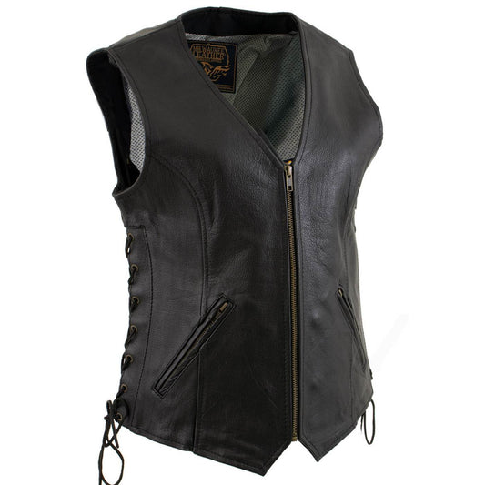 Milwaukee Leather Women's Mistress Black Side Lace Leather Motorcycle Vest - LKL4714
