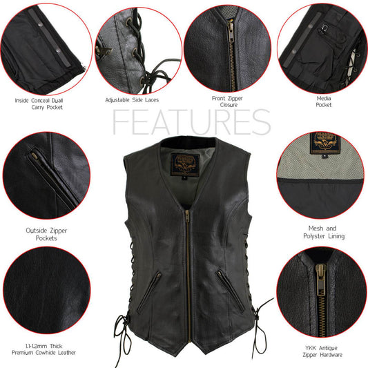 Milwaukee Leather Women's Mistress Black Side Lace Leather Motorcycle Vest - LKL4714