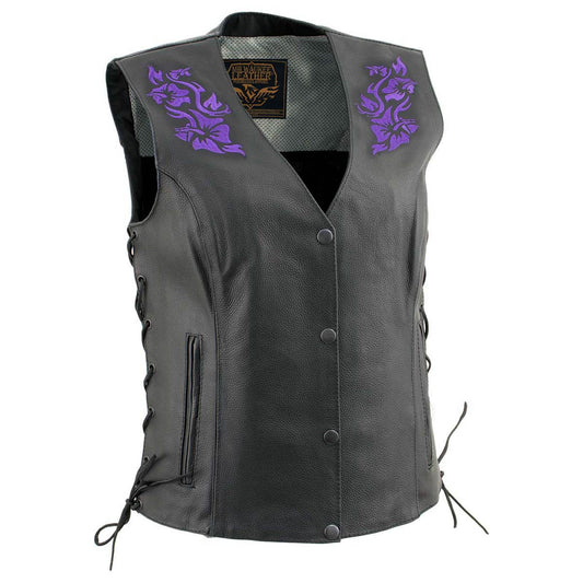 Milwaukee Leather Women's Bling V-Neck Leather Motorcycle Vest with Rhinestone Detail