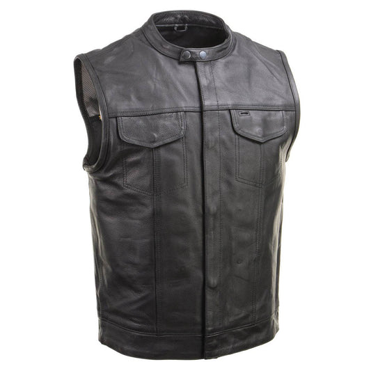 Milwaukee Leather Men's Quick Draw Black Cowhide Leather Motorcycle Vest - LKM3794