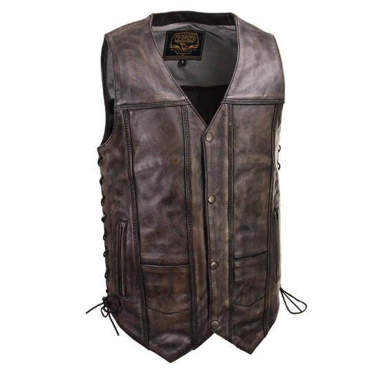 Milwaukee Leather Men's Wreck Distressed Brown Leather Motorcycle Vest - LKM3795