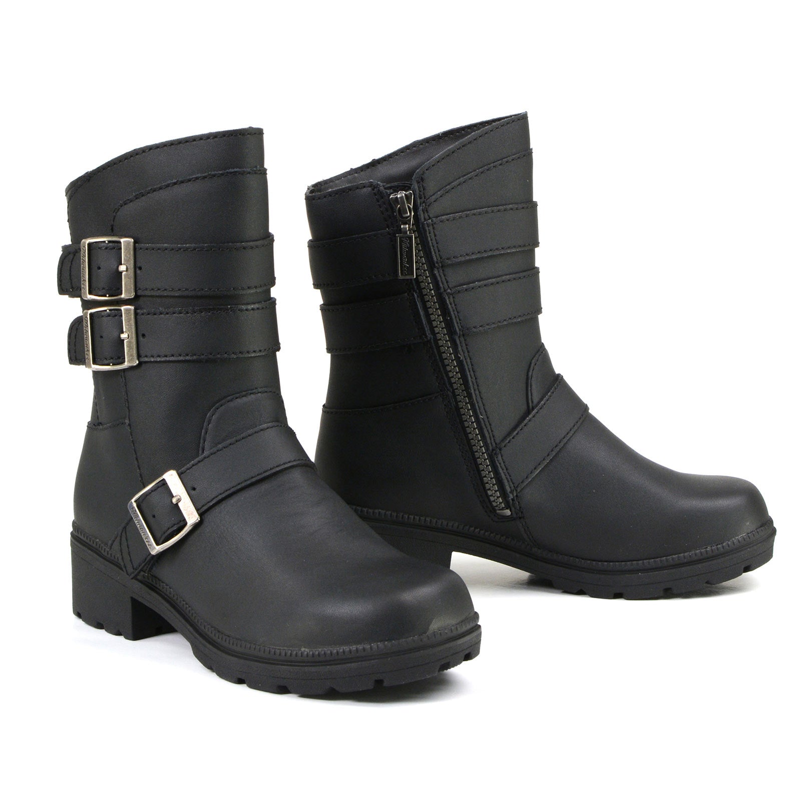 マミーゴ MMCC MB253 Women's Cameo Black Leather Biker Boots - Riding