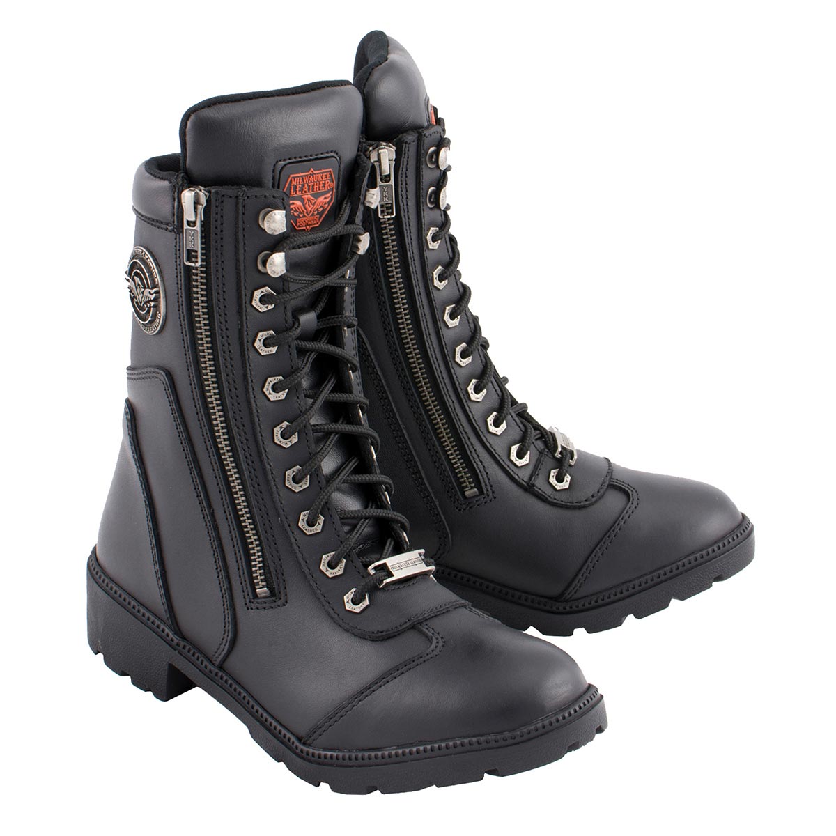 y414185　レディース　BLK M Milwaukee Leather MBL9301 Women's Black Leather Lace-Up Motorcycle