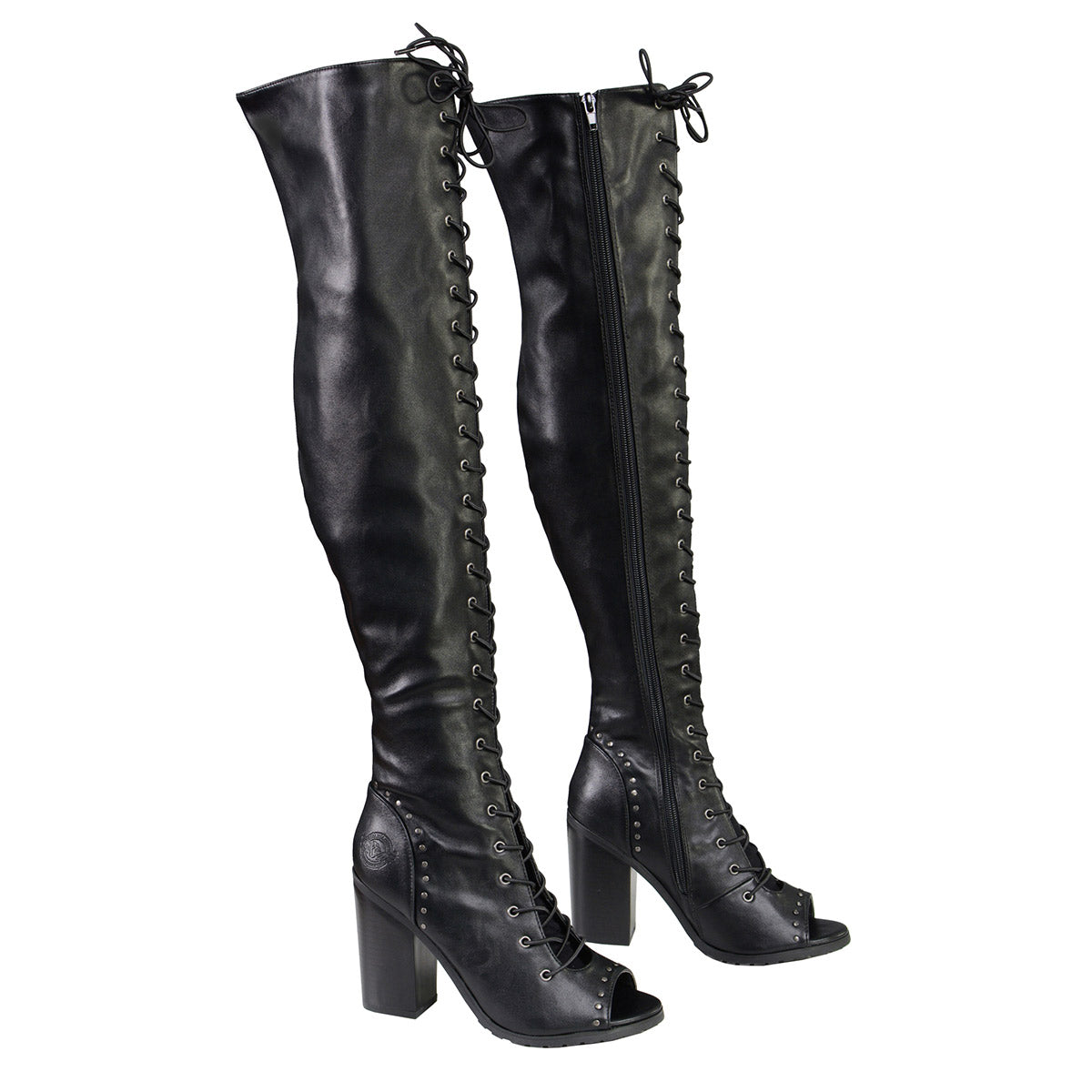 Milwaukee Leather MBL9421 Women's Black Lace-Up Knee-High Fashion Casual Boots with Open Toe - Black / 9 Milwaukee Leather MBL9421 Women's Black Lace-Up Knee-High Fashion Casual Boots with Open Toe - Black / 9