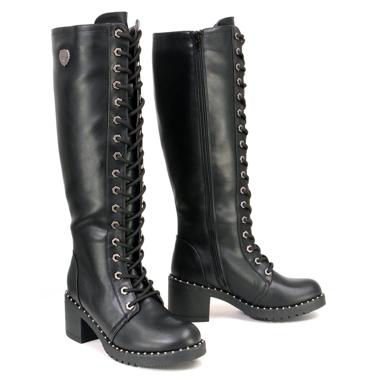 Milwaukee Leather MBL9442 Women's Black Lace-Up Tall Biker Fashion
