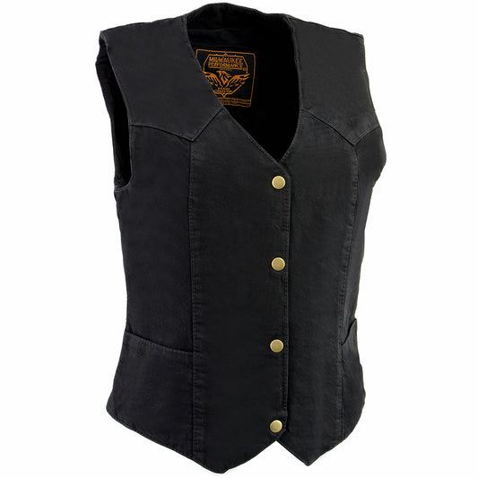 Milwaukee Leather MDL4000 Women's Black Denim 4-Snap Button Closure Motorcycle Rider Vest