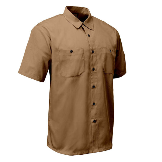 MMCC Men's Khaki Super Duty Classic Mechanic Button Up Shirt - 2 Chest Pockets - Microfiber Panel - MDM11664