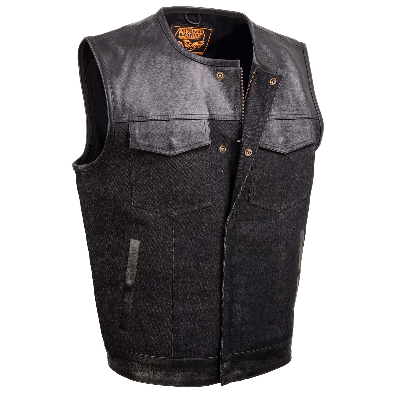 Milwaukee Leather MDM3003 Men's 'Brute' Concealed Snap Black Denim