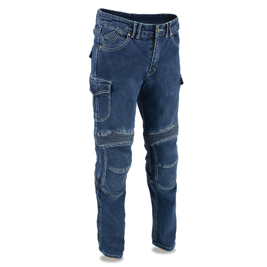 Milwaukee Leather MDM5012 Men's Millennium Blue Knee Flex CE Armored Motorcycle Denim Jeans Reinforced w/ Aramid Fibers