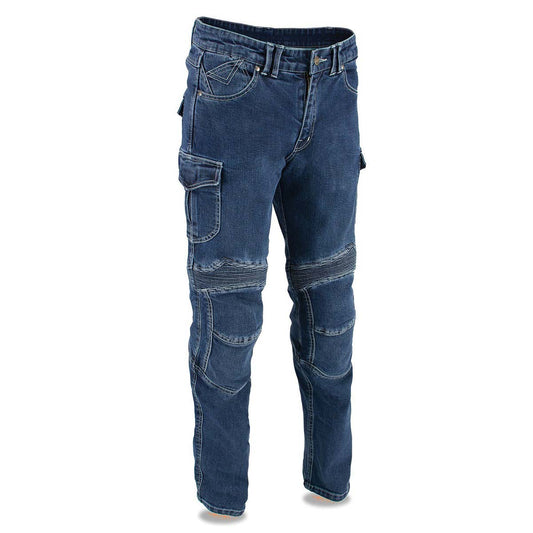 Milwaukee Leather MDM5013 Men's Millennium Blue Knee Flex CE Armored Motorcycle Denim Jeans Reinforced w/ Aramid Fibers