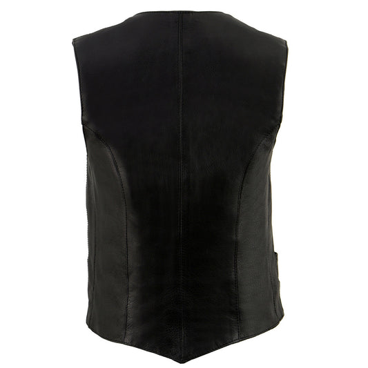 Milwaukee Leather ML1253 Women's Black Premium Leather Motorcycle Rider Vest w/ Snap Button Closure